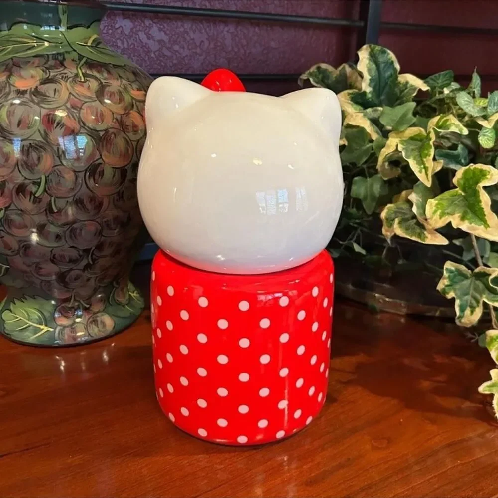 NWOT Blue Sky Clayworks 2024 Hello Kitty Red Polka Dot Ceramic Jar Canister